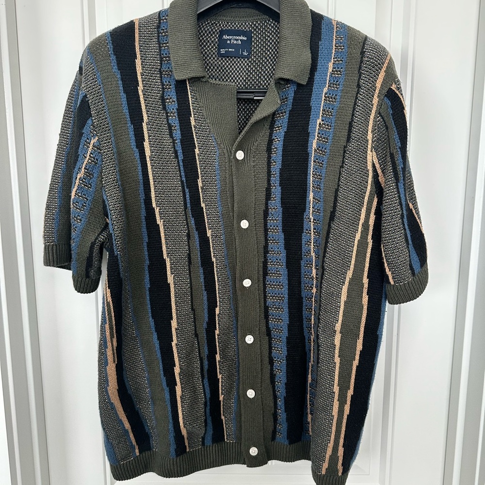 Abercrombie & Fitch Olive and Blue Knit Shirt